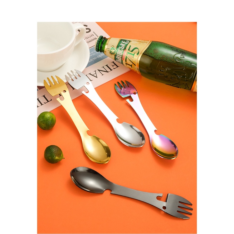 Bộ Muỗng Nĩa Đa Năng Bằng Thép Không Gỉ Dùng Khi Đi Cắm Trại