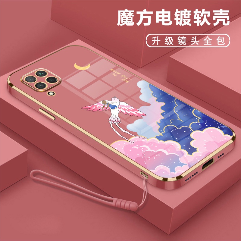 Ốp Điện Thoại Viền Mềm Mạ Điện In Hoạt Hình Kèm Dây Đeo Cho Huawei y7a nova 7i nova 5t nova 3i nova 8i