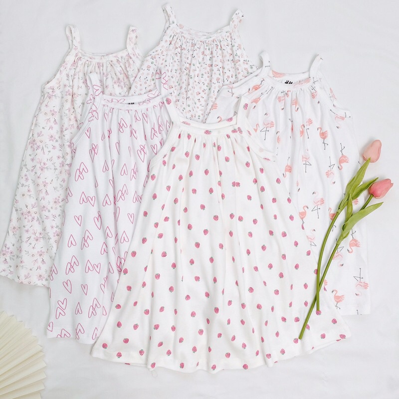 Váy đầm 2 dây cho bé gái cotton thun VNXK mát mùa hè