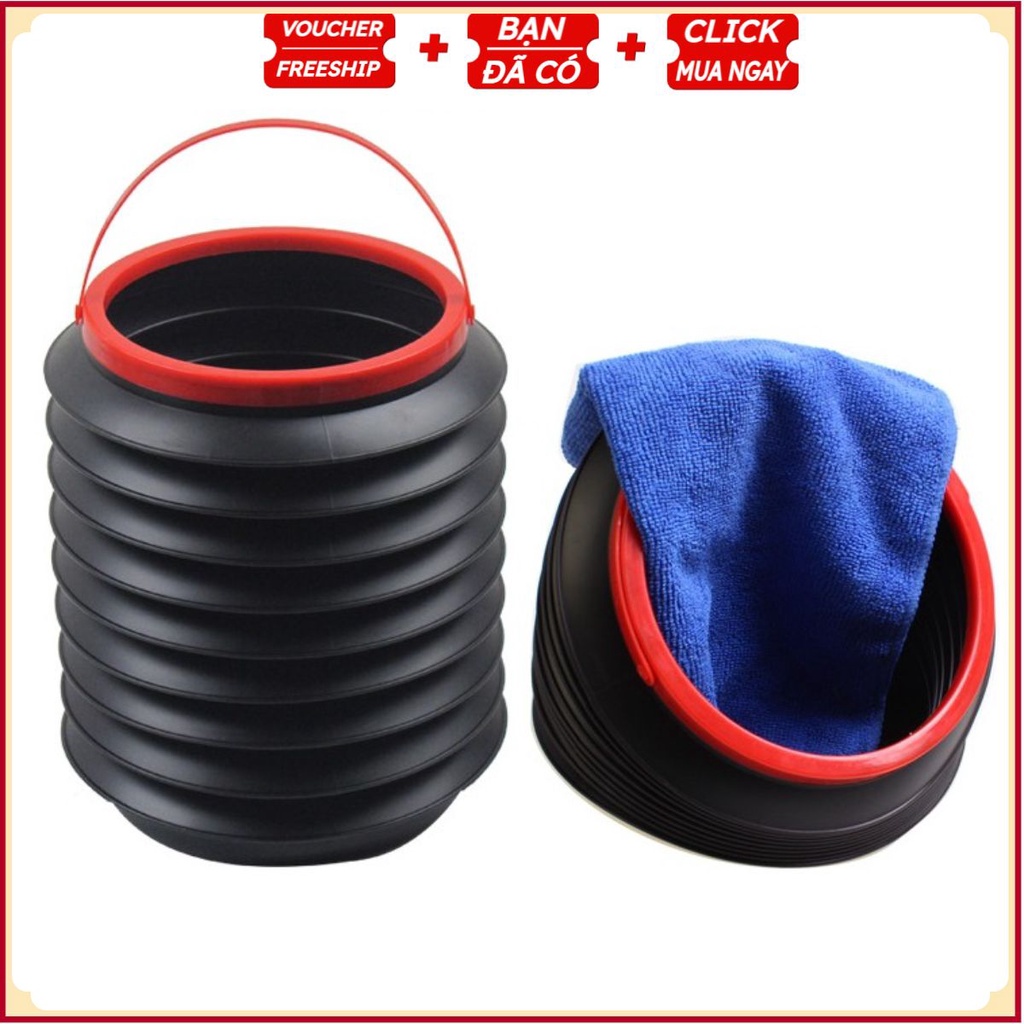 Xô Du Lịch Đựng Nước Đa Năng Kiểu Mới 4L (Đen Phối Đỏ) - Siêu Nhẹ Chuyên Dụng Đi Phượt, Leo Núi
