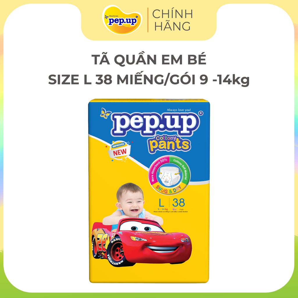 Tã quần em bé Pep.up Cottony gói lớn size S46, M42, L38, XL34