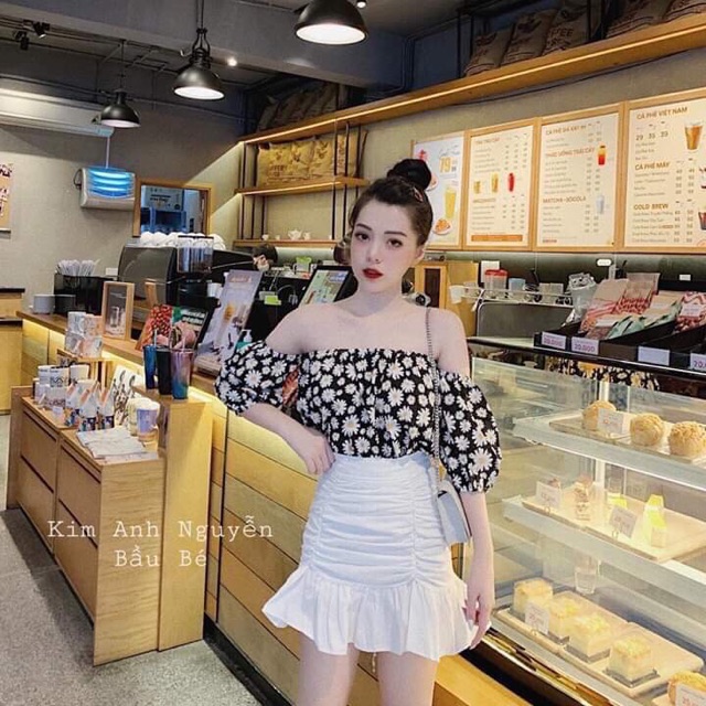 Set áo voan hoa chân váy nhúng lụa QC xin xắn HÀNG Y HÌNH, K KÈM CHOCKER