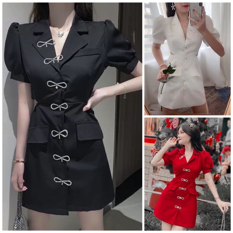 ĐẦM CỔ VEST KHOÉT EO ĐI DỰ TIỆC