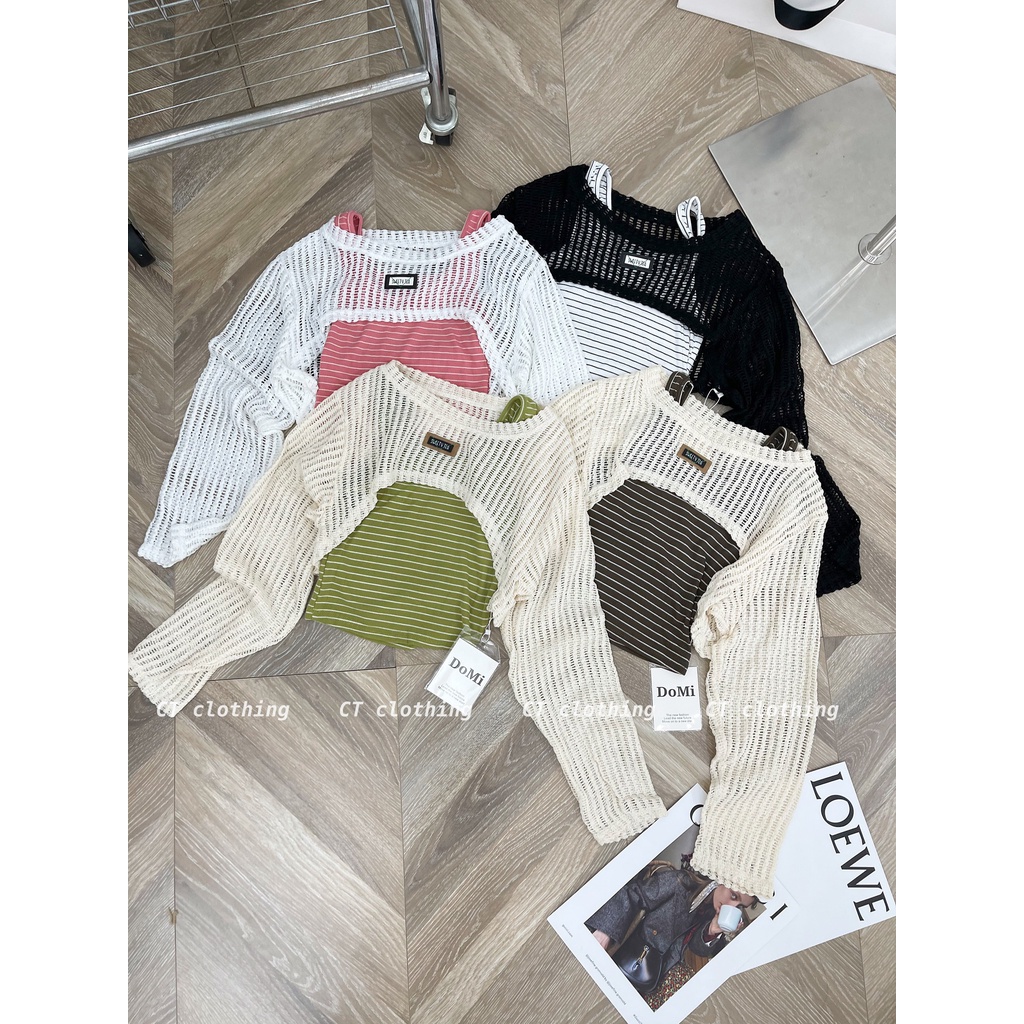 Set len lưới mỏng Thucucstore Set áo khoác cardigan lưới và áo hai dây hàng Quảng Châu loại 1