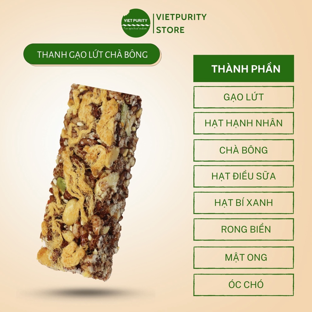 Bánh gạo lứt ngũ cốc ăn kiêng giảm cân rong biển chà bông Vietpurity, granola dạng thanh, ăn vặt healthy, eatclean