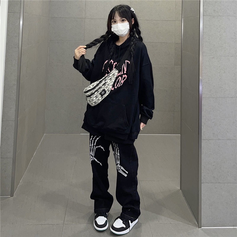 Quần Jean Ống Rộng Phong Cách hip hop Âu Mỹ Y2K Cá Tính