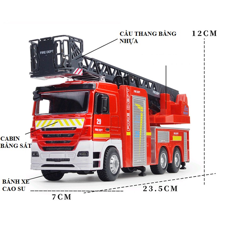 Xe cứu hỏa bằng hợp kim nhựa có cầu thang rút tỉ lệ 1:32 có âm thanh và đèn nháy