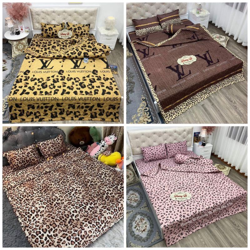 ( các mẫu beo) bộ chăn ga gối set hè 5 món mẫu beo cottong poly