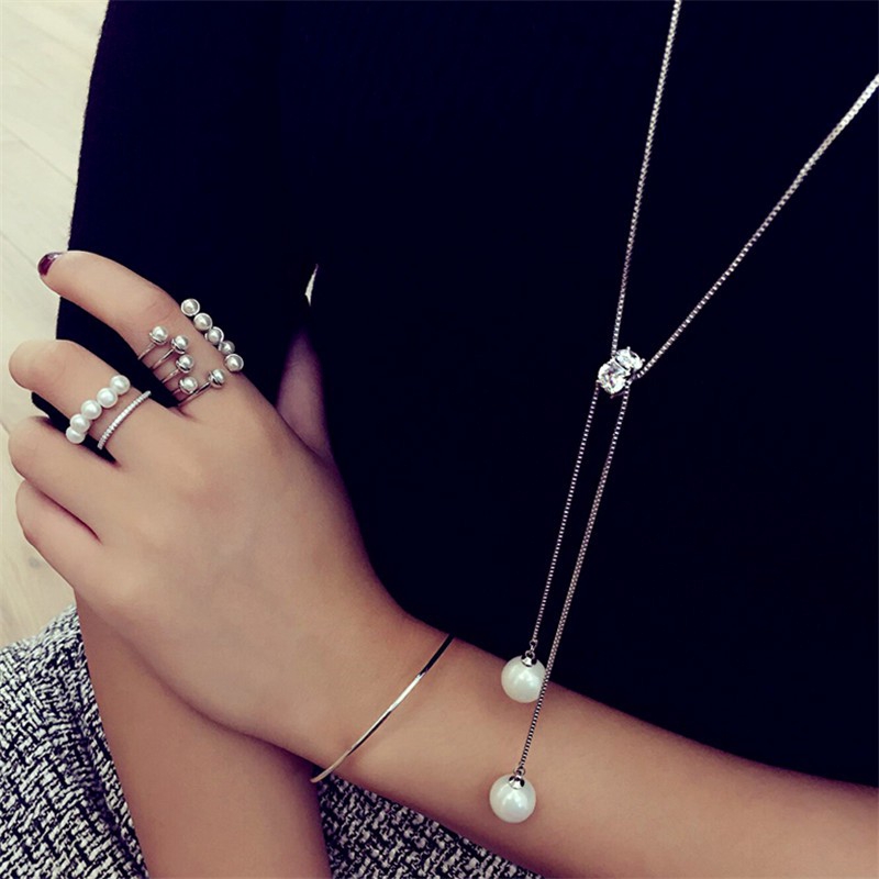 Fashion Accessories Kalung Jewelry Pendant Necklace Pearl Necklace Sweater Simple Long Necklace Women