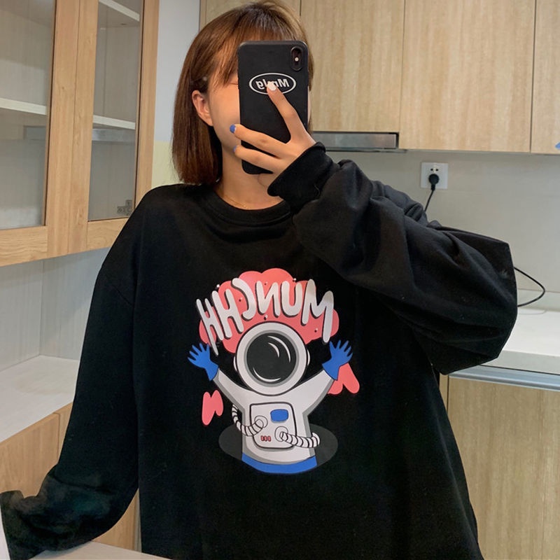 ZHELIHANGFEI Áo Thun Sweater Dáng Rộng In Hình Phi Hành Gia Dễ Phối Đồ
