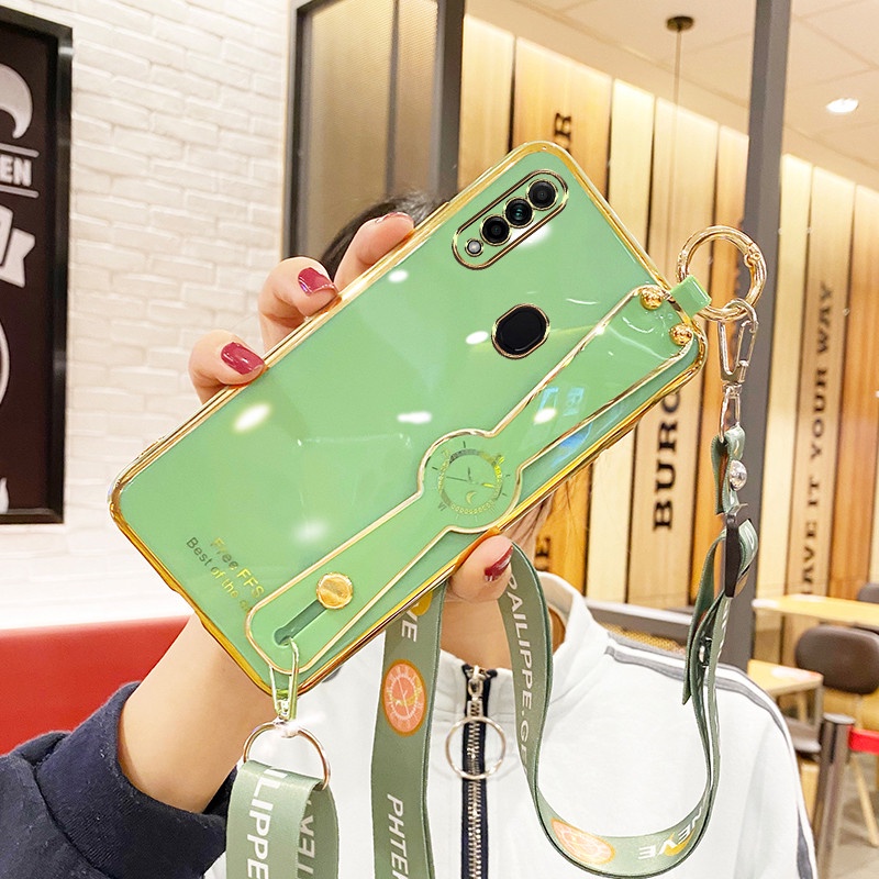 Ốp điện thoại mềm đính đá có dây đeo tay dành cho OPPO A31 2020