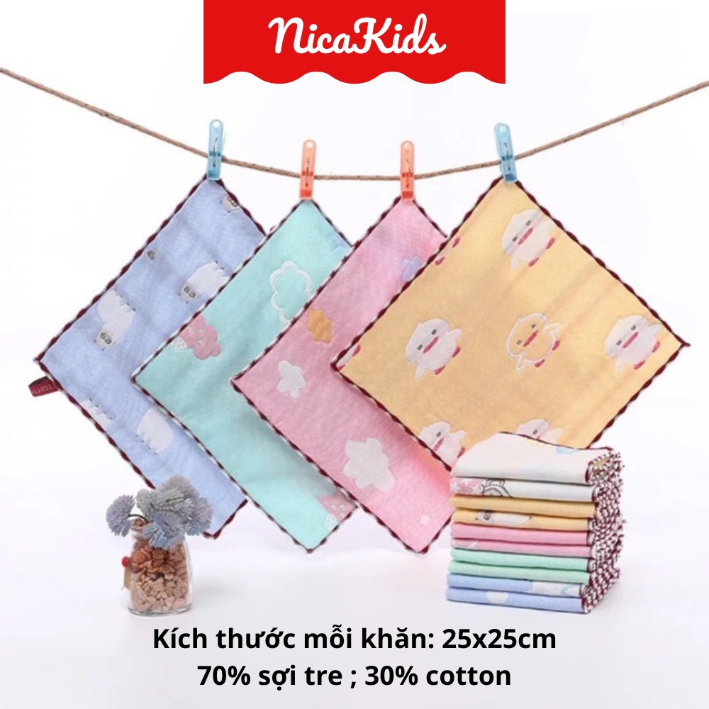 Sét 5 khăn xô LEE LEE rửa mặt 6 lớp sợi tre họa tiết mẫu mới 25*25cm K333