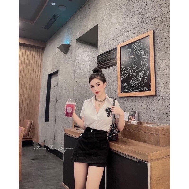 QUẦN GIẢ VÁY BÒ VẠT CHÉO LỆCH 2 MÀU ĐEN-XANH | BigBuy360 - bigbuy360.vn