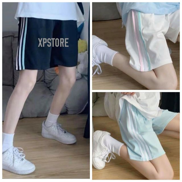 Quần short nỉ 3 sọc phối màu form rộng unisex (Ảnh thật)