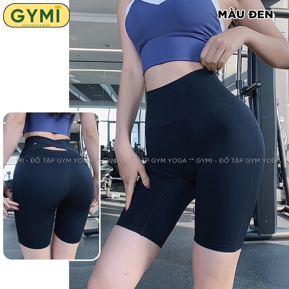 Quần lửng tập gym yoga nữ GYMI QL12 dáng ngố lửng biker thể thao cạp chéo phía lưng chất thun poly mát lạnh co giãn