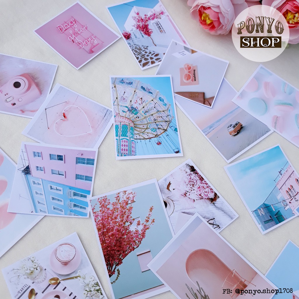 Set 21 sticker nhãn dán ảnh phong cách Instagram (Màu Hồng) trang trí Scrapbook/Planner