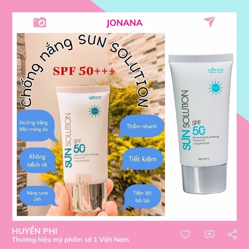 [SP CHÍNH HÃNG]Kem Chống Nắng Huyền Phi Morena - 50ml SPF50PA+ - Nâng Tone 24h - Thẩm Thấu Không Bết R