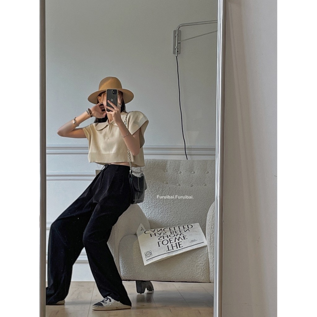 Áo kiểu croptop dệt kim dễ phối đồ phong cách đơn giản thời trang