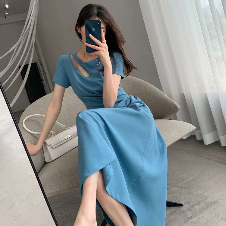Đầm Midi Tay Ngắn In Họa Tiết Màu Vàng/Đỏ/Đen Phong Cách Hàn Quốc Thời Trang Sang Trọng Cho Nữ