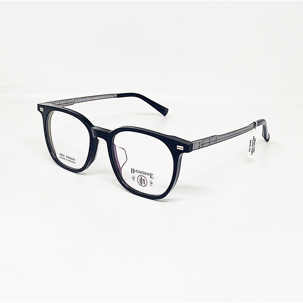 Gọng kính cận nam nữ NHUNG HIẾU dáng vuông 3076 blessedone nhựa acetate kết hợp titan cao cấp