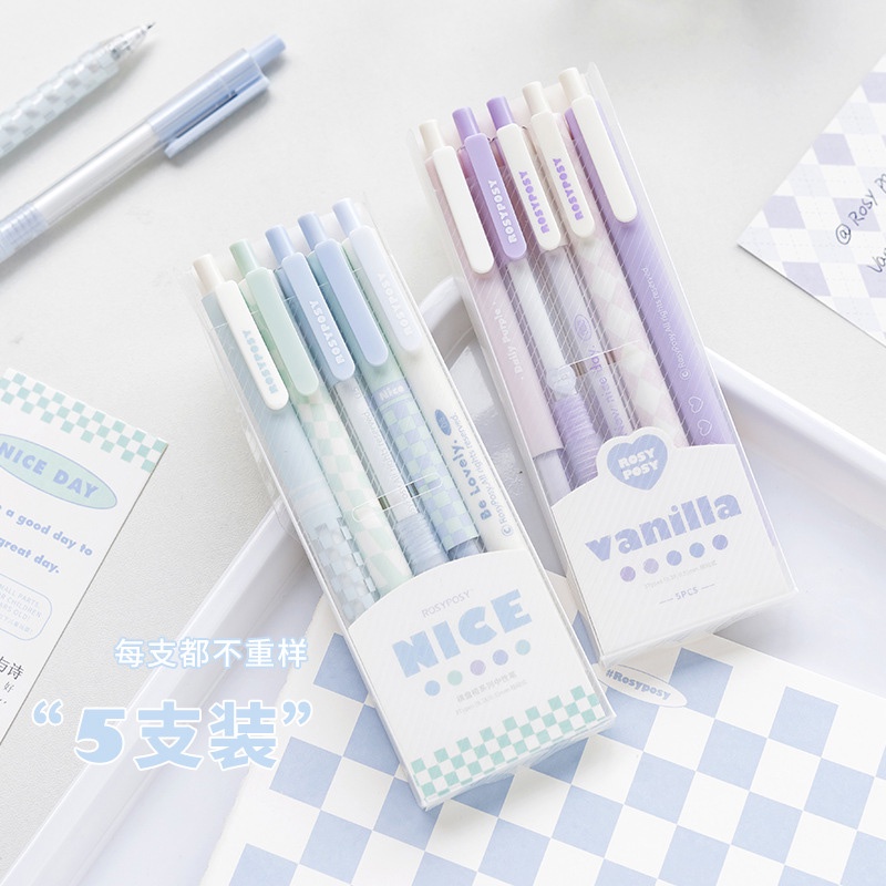 Set 5 Bút Bi Mực Đen Ngòi 0.38mm 0.5mm Chất Lượng Cao