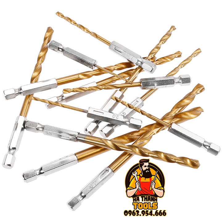 Bộ 13 mũi khoan xoắn chuôi lục giác 6.35 từ 1.5-6.5mm khoan sắt, gỗ, nhôm,...