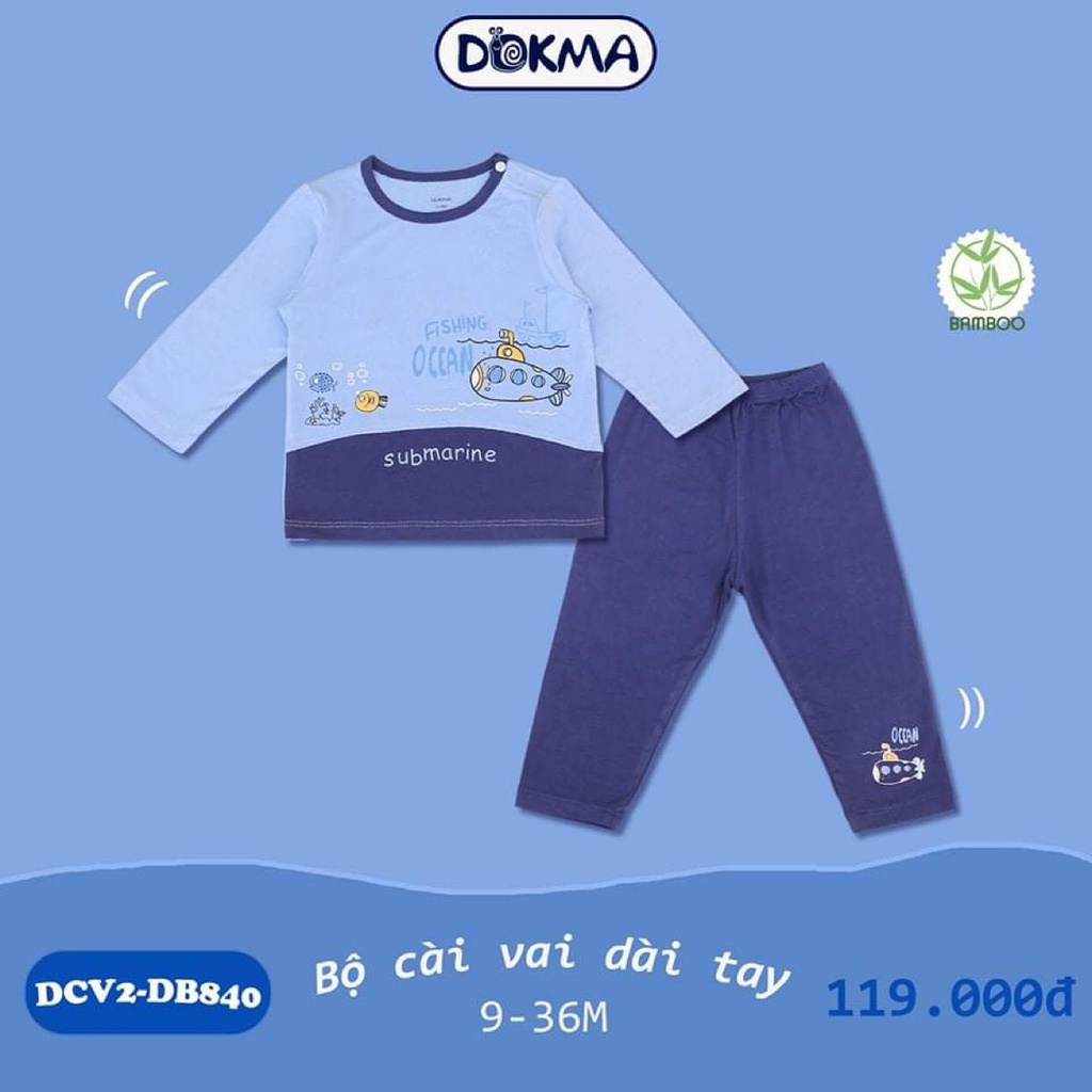 Bộ quần áo dài tay vải sợi tre thu đông cho bé trai bé gái chất mỏng vừa Dokma sale DB840