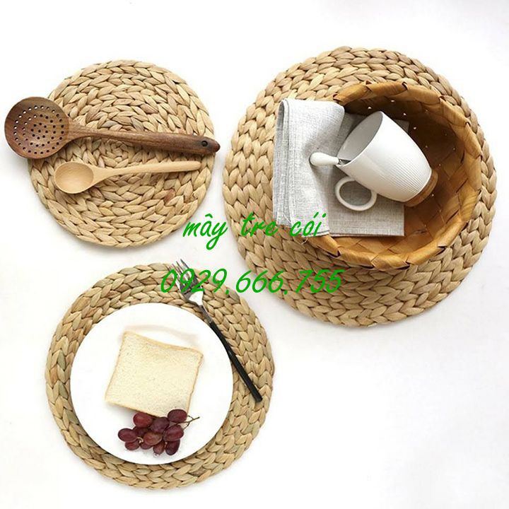 Miếng lót ly, trang trí bằng lục bình các size 10, 15, 20, 25, 30cm