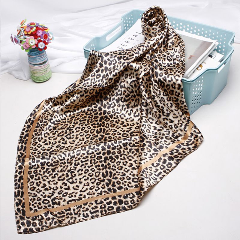 Khăn Quàng Cổ Giả Lụa In Họa Tiết Da Báo Phong Cách Vintage Thanh Lịch Dành Cho Nữ