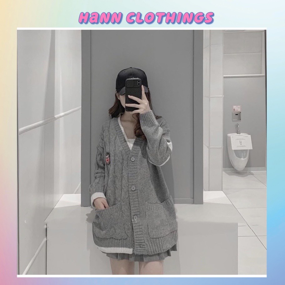 ÁO CADIGAN THỪNG HUY HIỆU XÁM HÀNG QUẢNG CHÂU DÀY ĐẸP