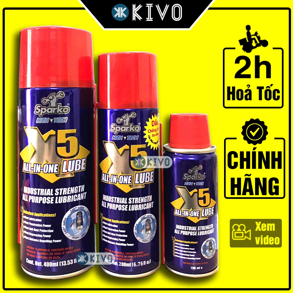 Chai Xịt Chống Rỉ Sét Và Bôi Trơn X5 Sparko 200ml - Bình Xịt Tẩy Rỉ Sét Nhông Phá Rỉ Sét Xích Xe Đạp, kim loại,...-KIVO