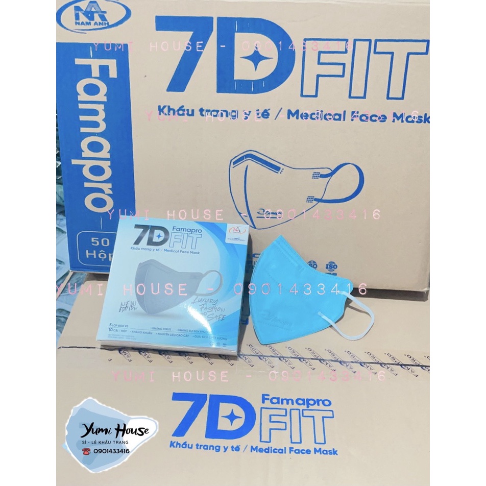Thùng 500 cái Khẩu Trang 7D FIT Nam Anh FAMAPRO 5 Lớp Kháng Khuẩn, Lọc Bụi Hiệu Quả