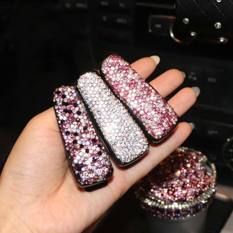 Kẹp treo kính trên ô tô đính đá tiện lợi và sang trọng với 3 màu trắng, hồng và tím đen