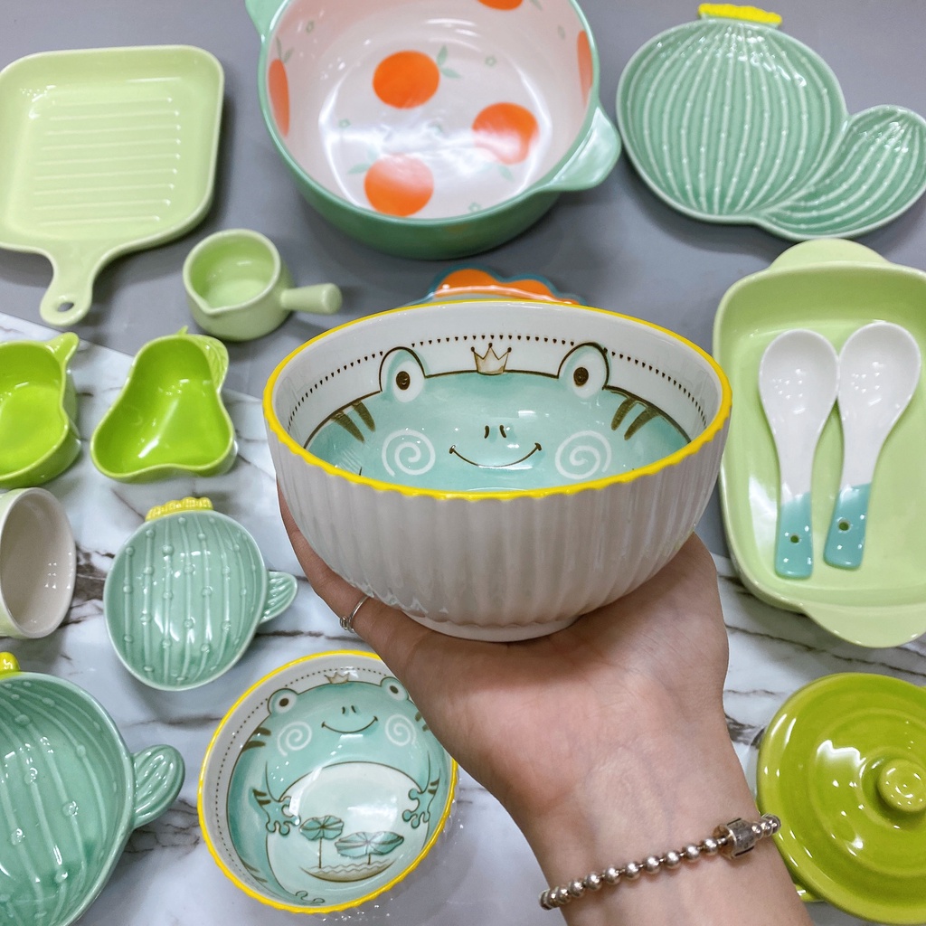 Sét bát đĩa gốm sứ decor màu xanh 16 món cực kỳ xinh yêu
