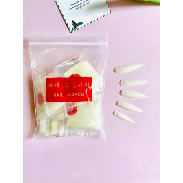 Móng úp phom nhọn dài chính hãng - túi 500 cái đủ Size nhựa dẽo chuẩn phom, móng úp tay