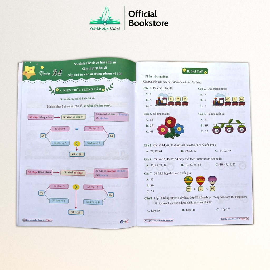 Sách - Combo bài tập tuần và đề kiểm tra toán lớp 1 học kỳ 2  - NPH Qbooks