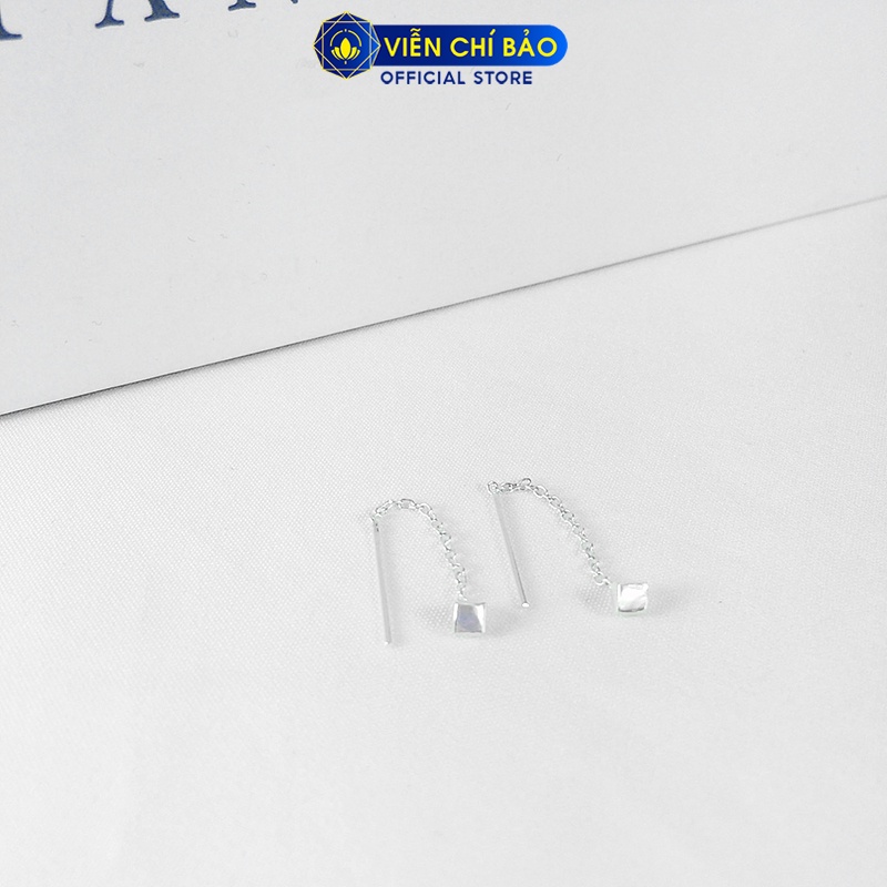 Bông tai bạc nữ Vuông dây xích dài chất liệu bạc 925 thời trang phụ kiện trang sức nữ Viễn Chí Bảo B400716X