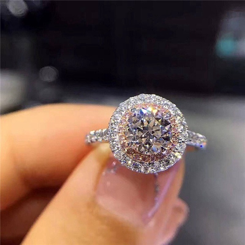 Mới Nhẫn Khảm Hồng Đính Hoa Hồng Vàng