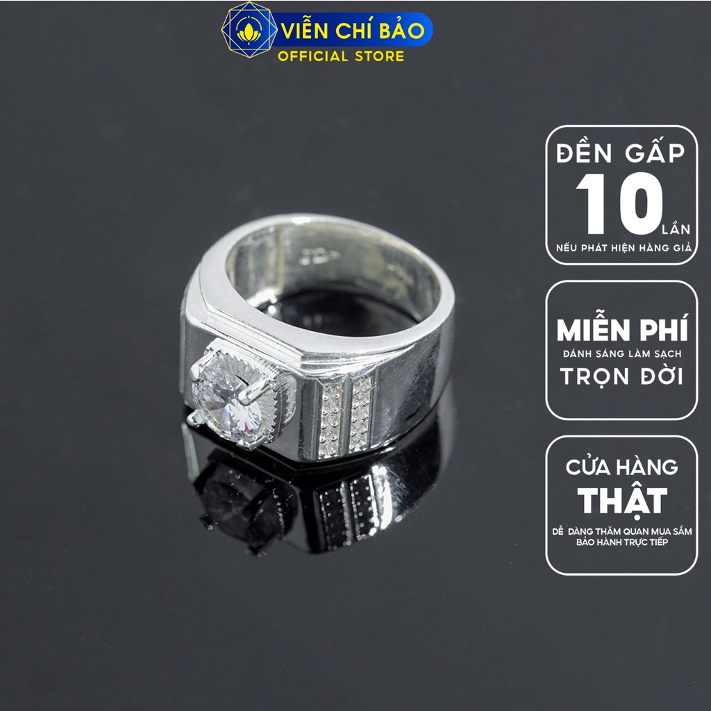 Nhẫn bạc nam đính đá trắng chất liệu bạc 925 thời trang thụ kiện trang sức Viễn Chí Bảo N300020