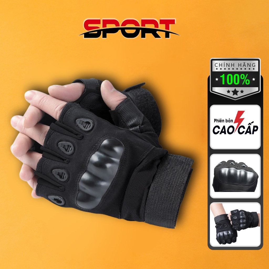 Găng tay đi xe máy, găng tay phượt cụt ngón có gù bảo vệ mu bàn tay, chất liệu vải phối da có lỗ thoát khi thoáng mát