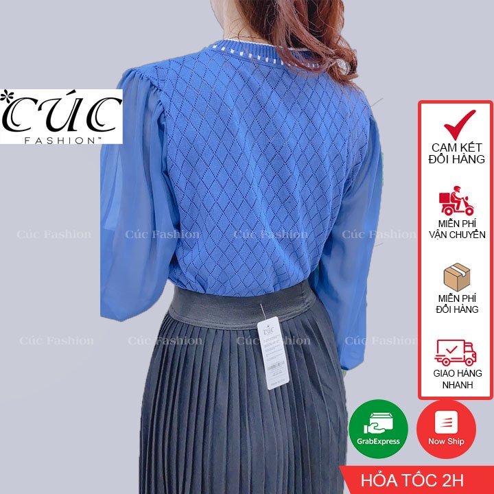 Chân váy xòe xếp li Cúc Fashion cao cấp dáng lửng công sở cạp cao chun co giãn dập ly xòe quạt thoải mái CV804
