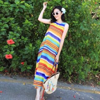 Đầm maxi cầu vồng 7 sắc
