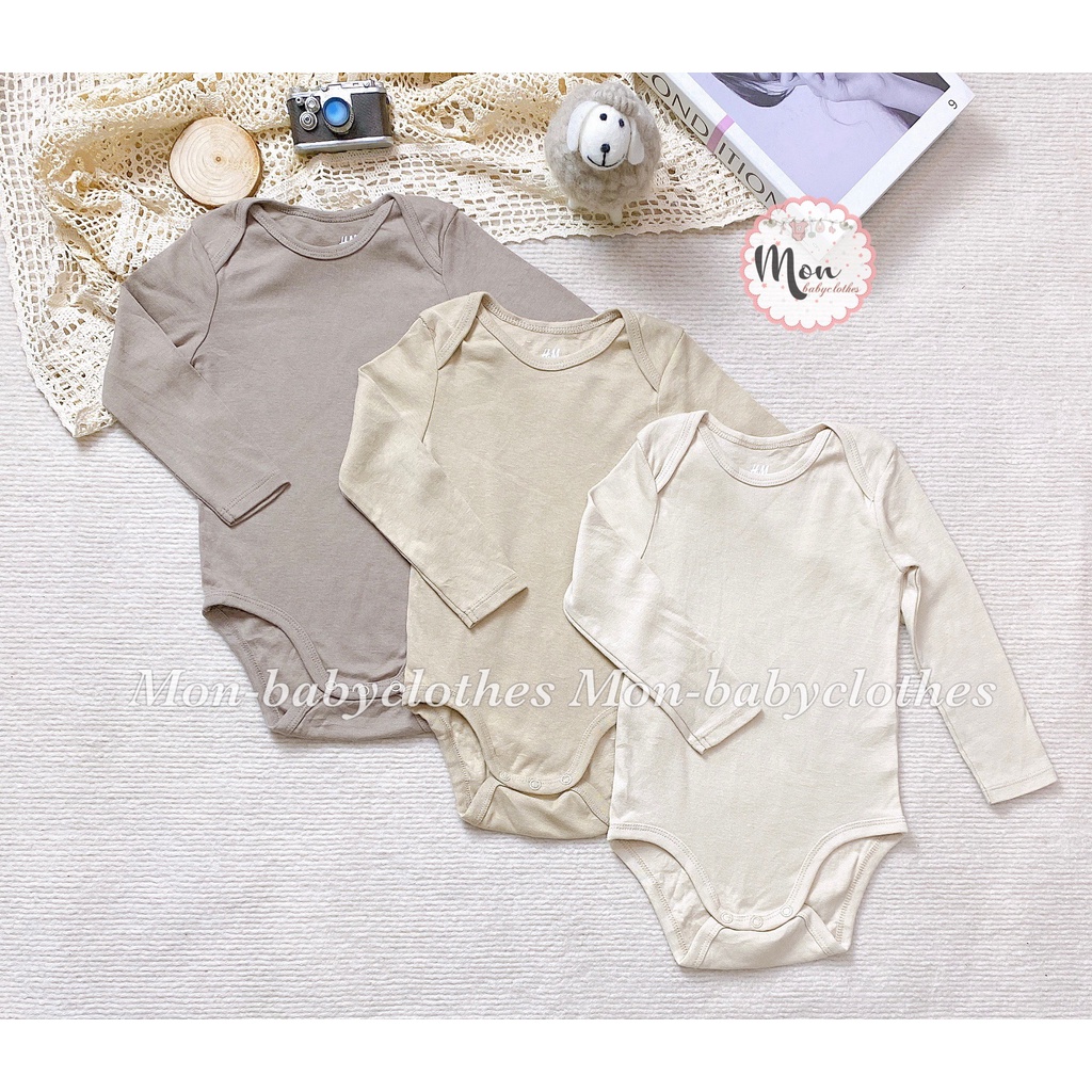 ÁO body chip dài tay H.M trơn mềm mịn cho bé trai bé gái