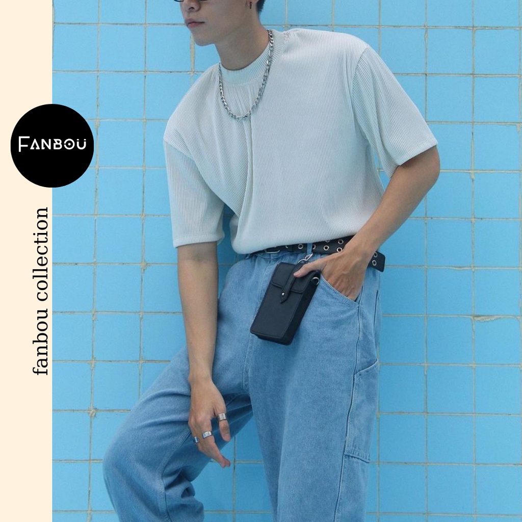 Áo thun gân len cổ lọ 4 phân tay ngắn | BigBuy360 - bigbuy360.vn