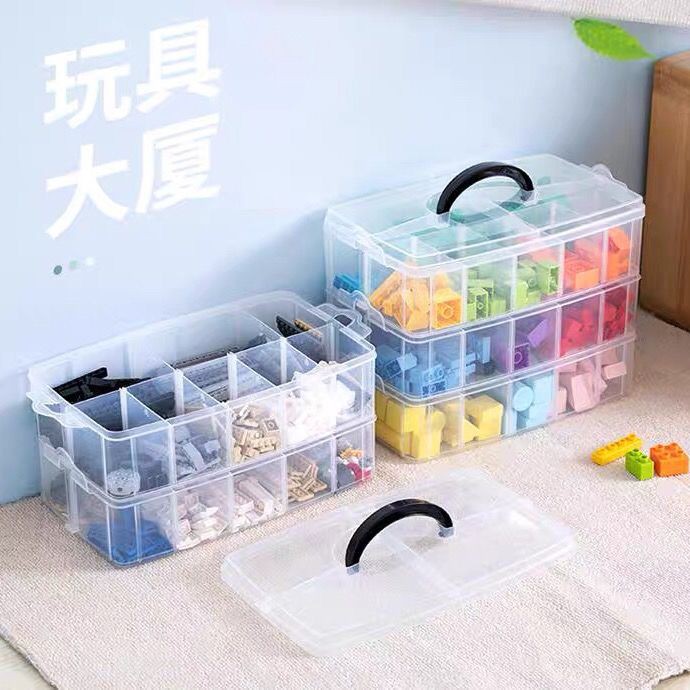 Hộp lưu trữ Lego trong suốt nhiều lớp có thể tháo rời khối lắp ráp di động đồ chơi bằng nhựa