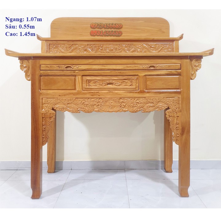 Bàn thờ gia tiên hai tầng gỗ gõ đỏ ngang 1.07m