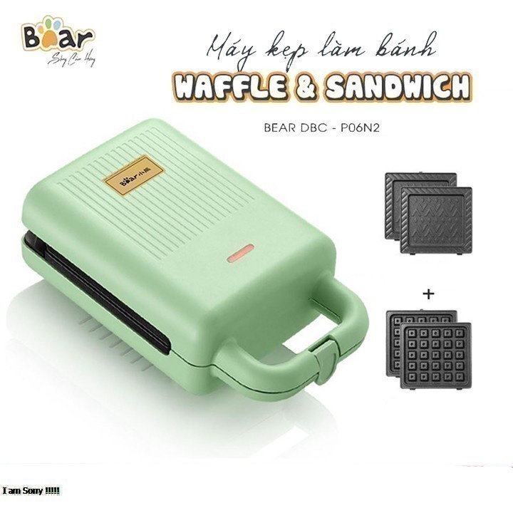 Máy kẹp nướng bánh mỳ sandwich - Bánh Waffle 2 IN 1 chính hãng Bear DBC-P06N2