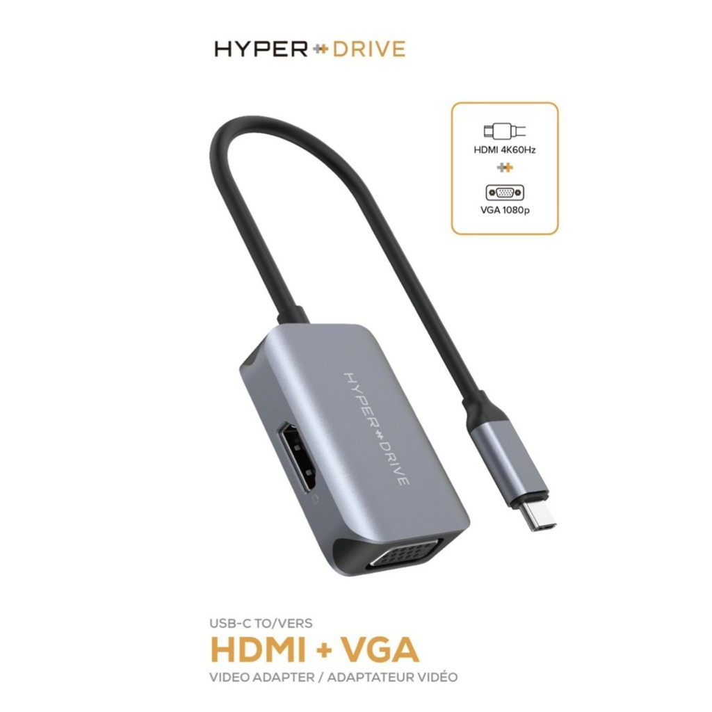 [Mã SKAMA06 giảm 8% đơn 250k]Cổng Chuyển HYPERDRIVE Type C To HDMI/VGA 4K 2 IN 1