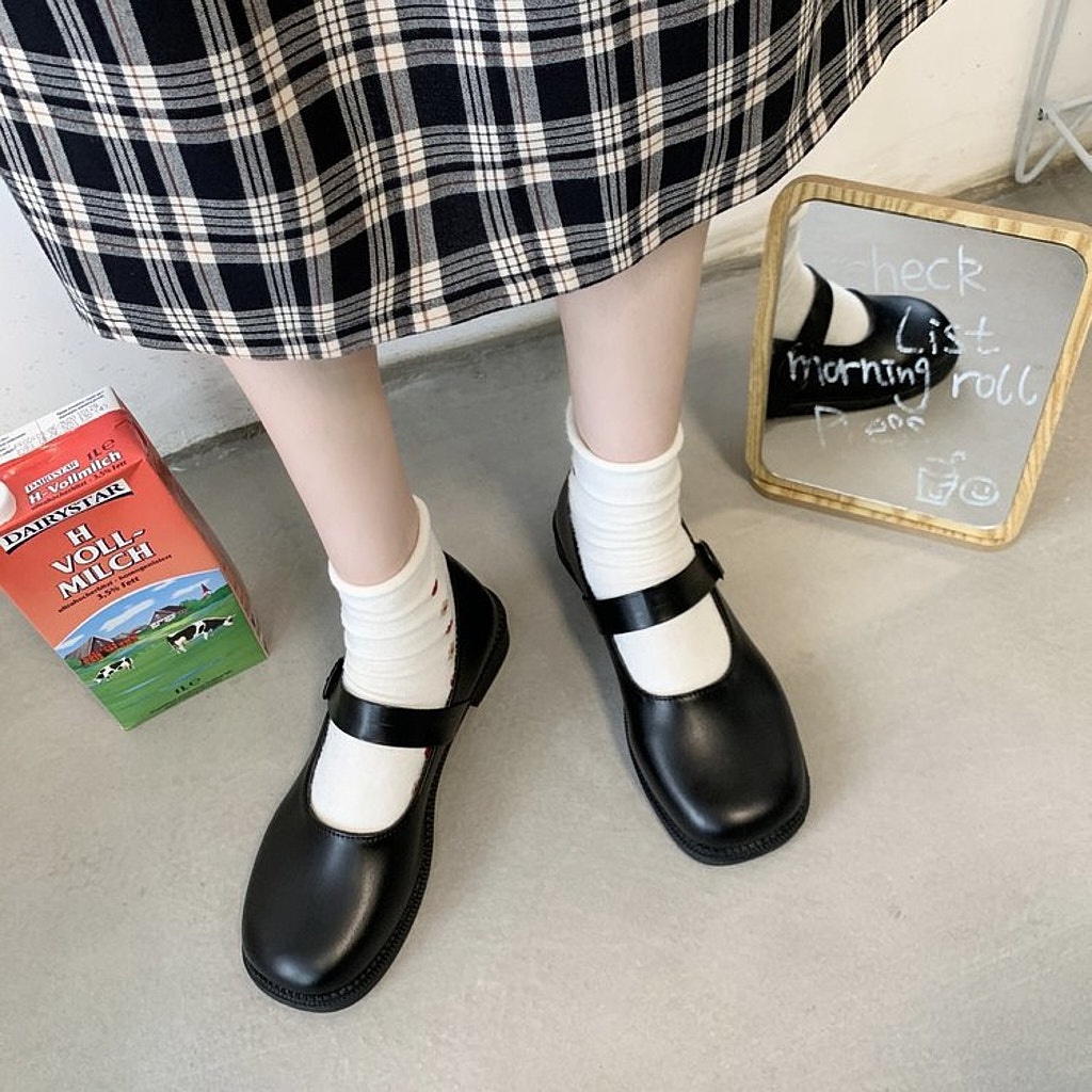 Giày Búp Bê Nữ Ulzzang Vintage, Giày Mary Jane Da PU Mũi Vuông Quai Ngang Mảnh Đế Cao 3cm Hàn Quốc - Iclasy_shoes