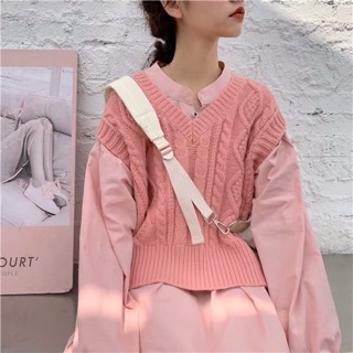 SET ÁO GILE LEN MIX VÁY BABY DOLL HỒNG [ ORDER ]